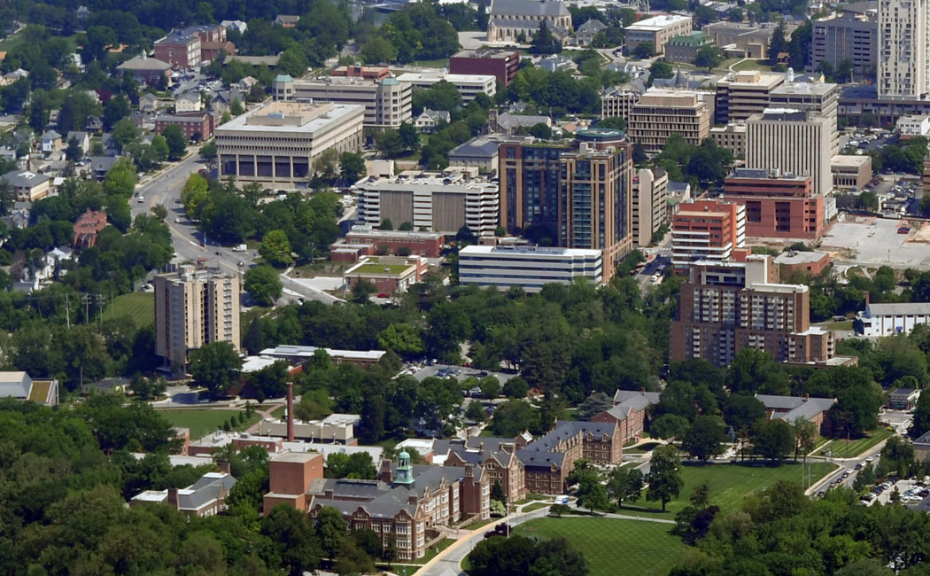 Aerial view of TU and Towson