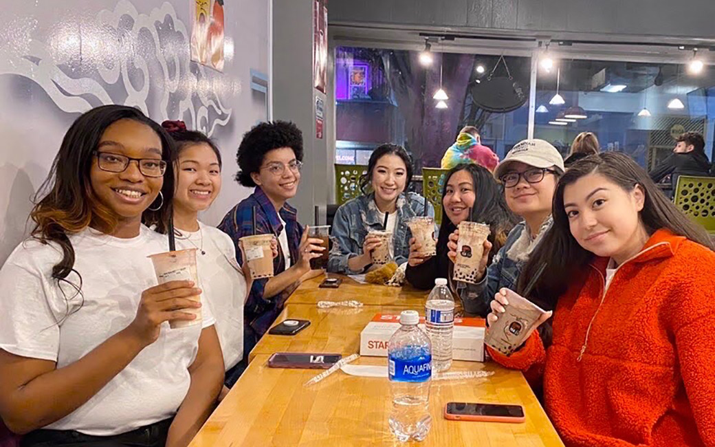 Group of female students drinking boba