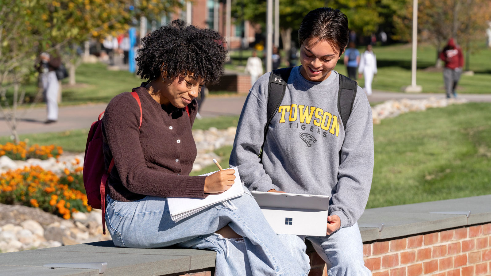 Student on campus studying 