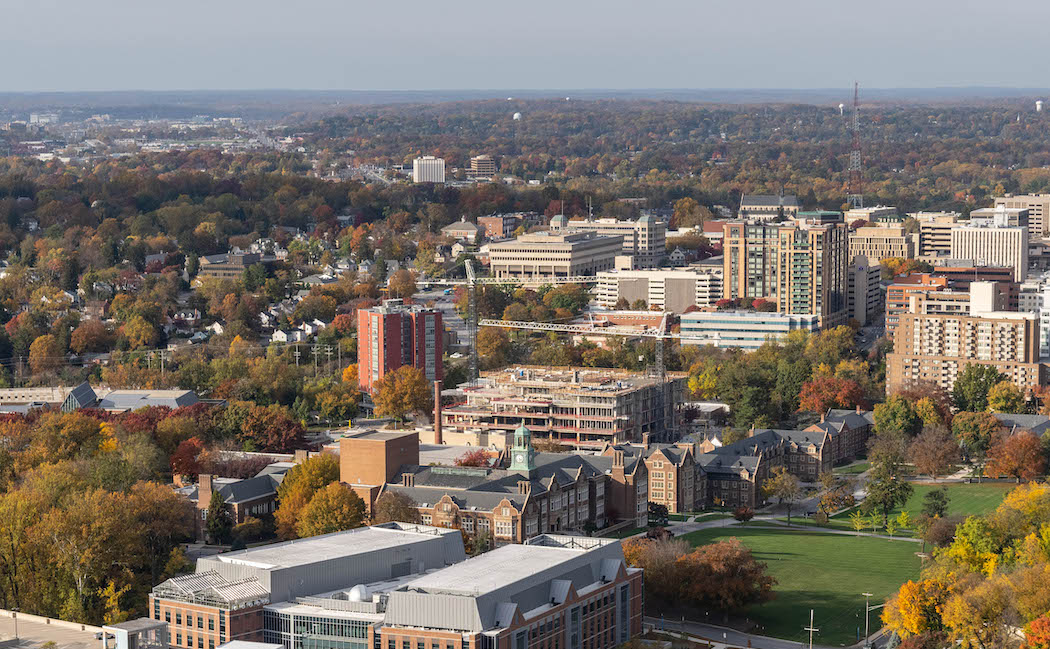 aerial view of towson university campus looking north