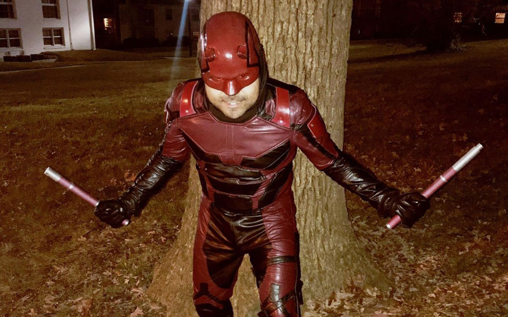 Cosplay Club President Ben Guevara shows off his Daredevil Costume