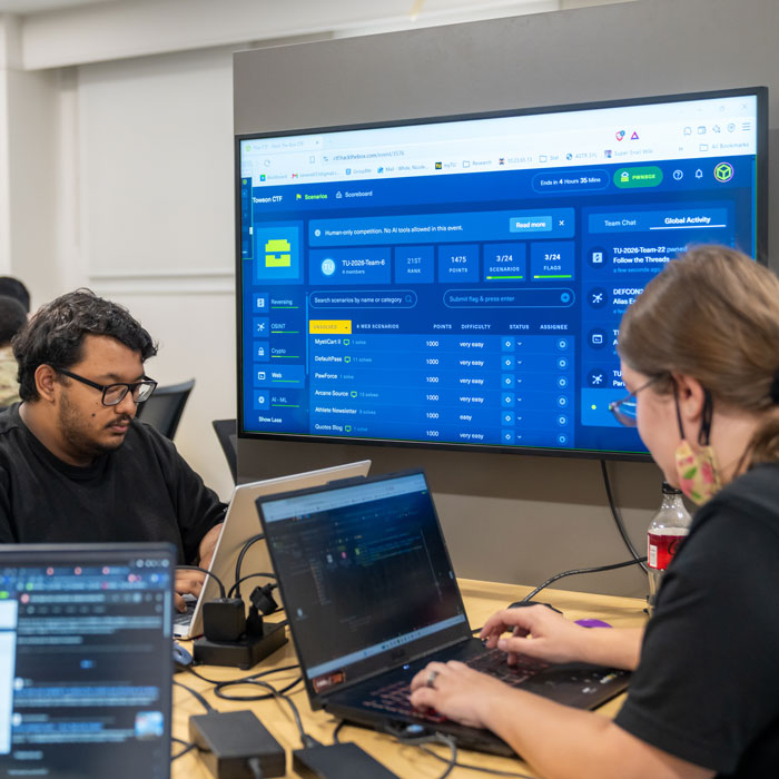 Students in TU's Cyber Defense Club participating the the Cyber Capture the Flag event