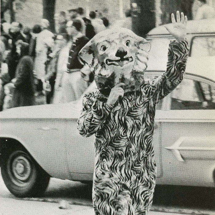 The first appearance of the Tiger Mascot at the Homecoming Parade in 1963.