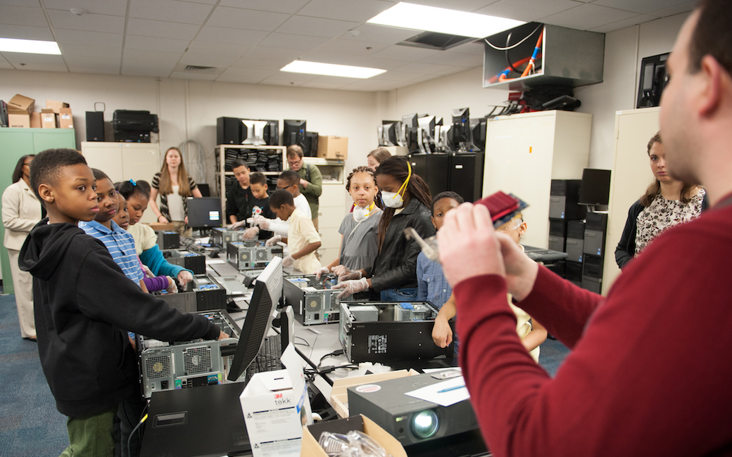 TU employees train local students and volunteers in computer reconditioning as part of the EduCycle® program.