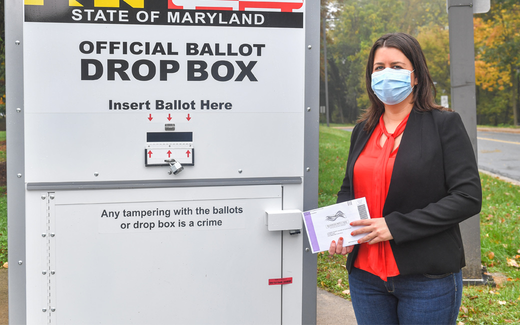Natalie Scala at a ballot drop off location