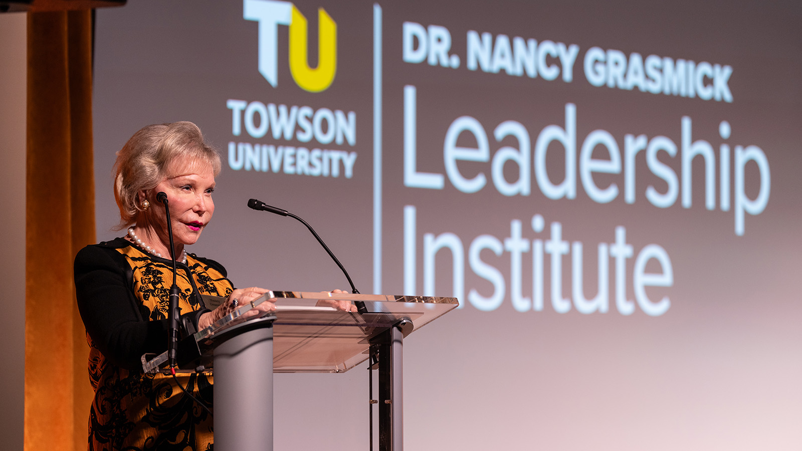 Nancy Grasmick at a podium