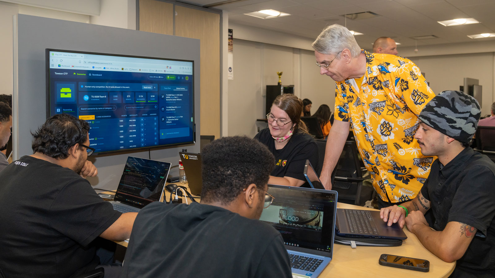 Students in TU's Cyber Defense Club participating the the Cyber Capture the Flag event