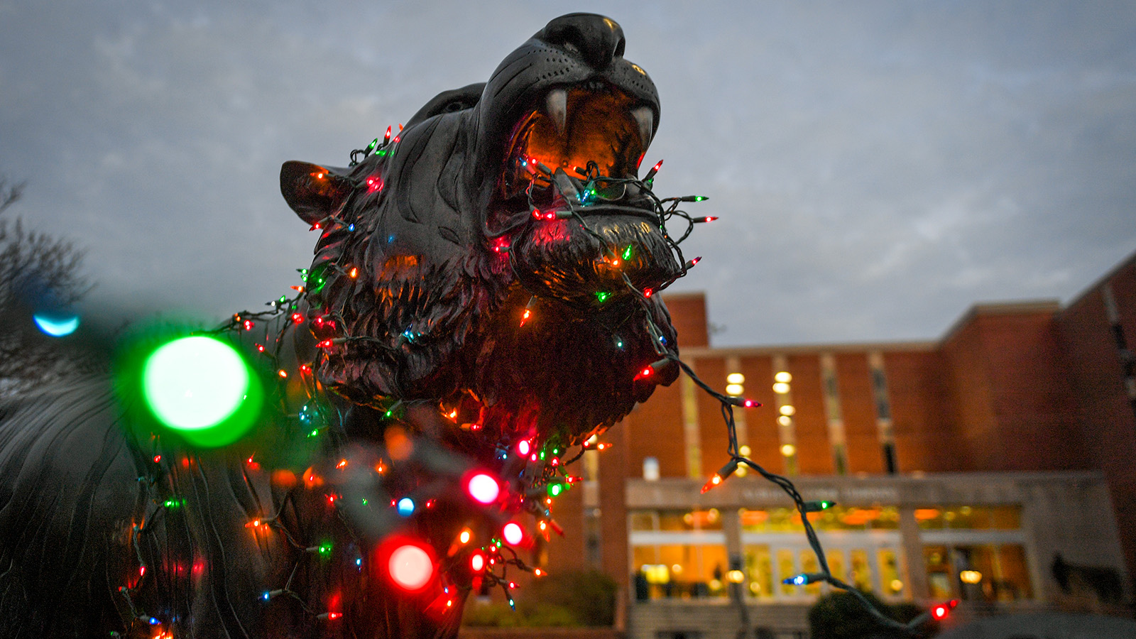 Tiger statue with lights