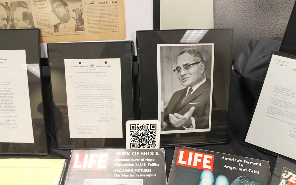 Museum artifacts on table