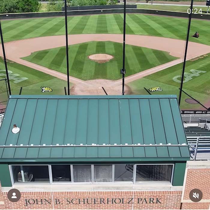 screenshot of a video of TU's new baseball field