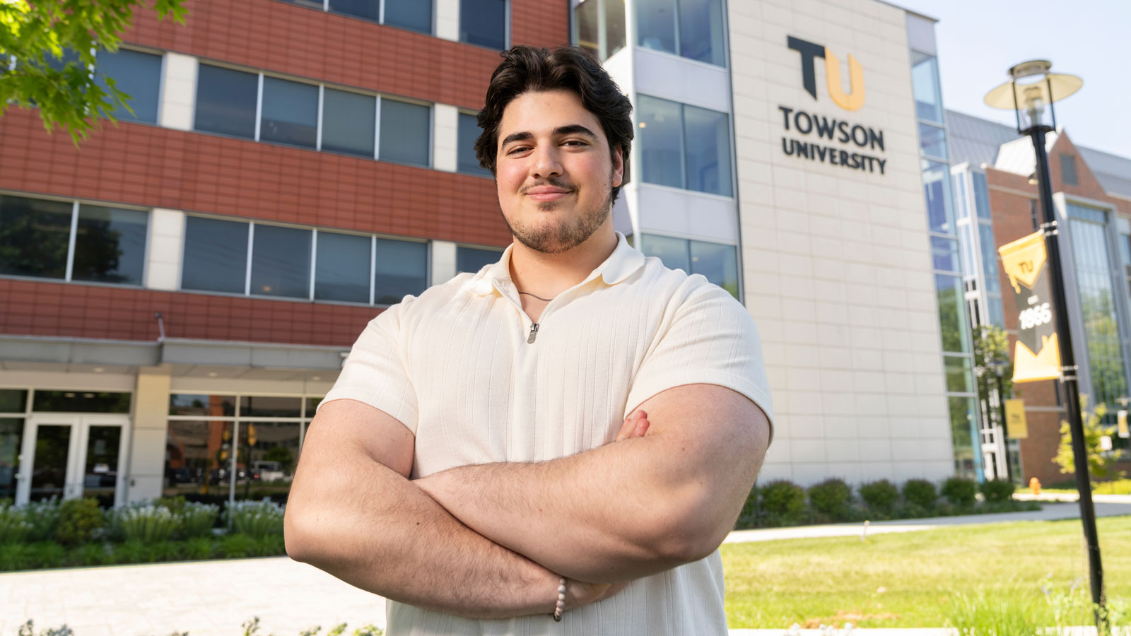 Jake Shaheen posing on TU's campus 