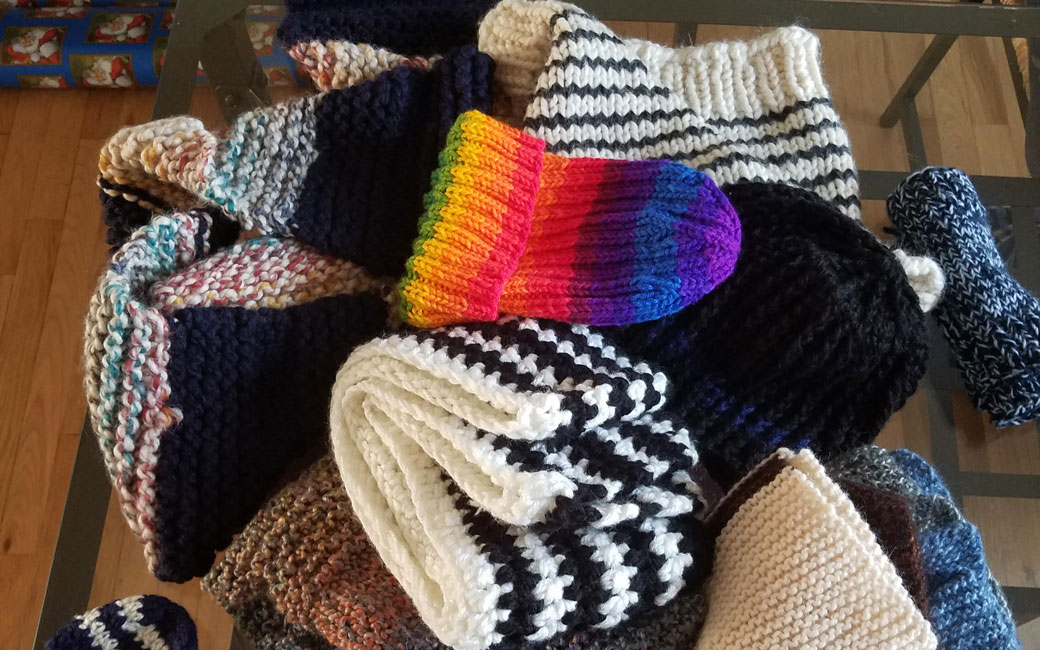Knitted items that the Knitting Club provided to a local charity