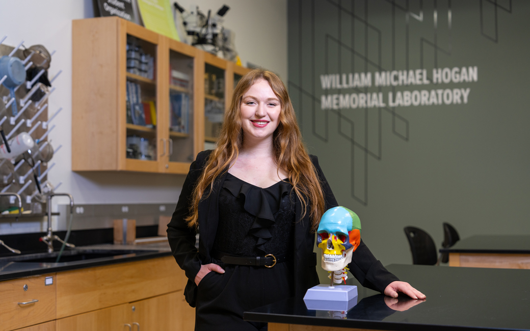 Lauren Asbury inside the William Michael Hogan Memorial Laboratory
