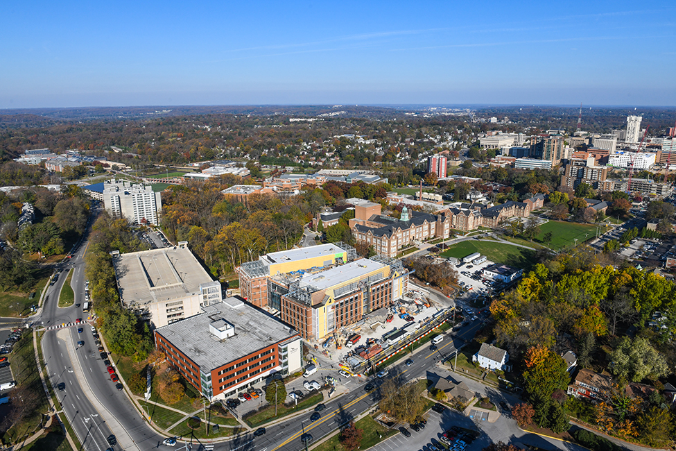 A aerial shot of campus
