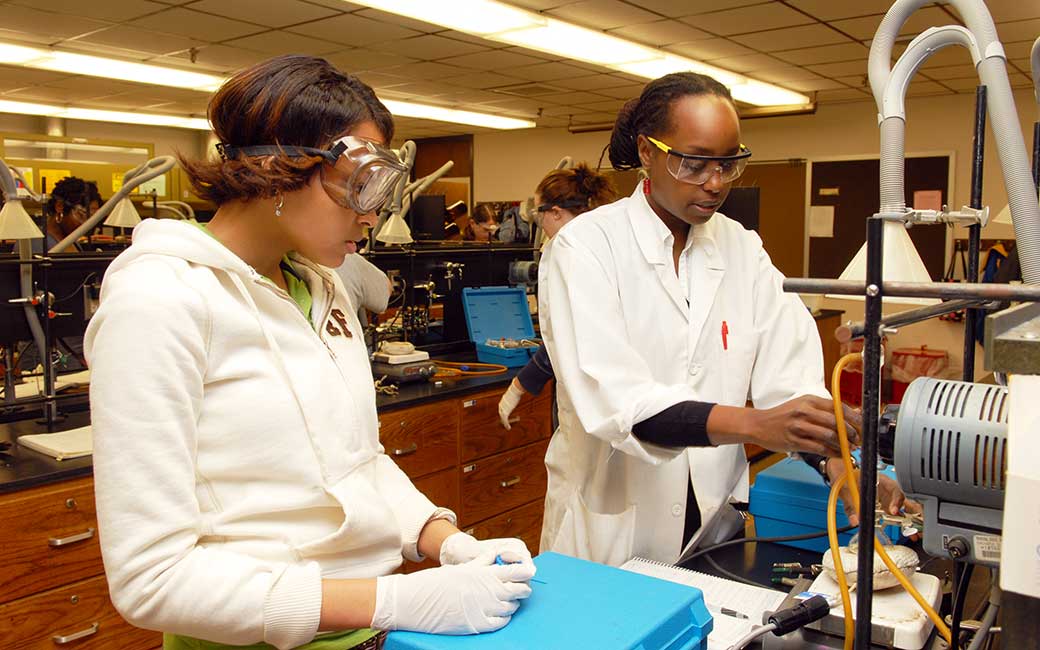 Clare Muhoro (right) promotes and supports female scientists and mathematicians here at TU and through her work in Africa.