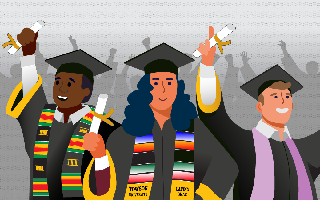 An illustration of different graduates of the Center for Student Diversity
