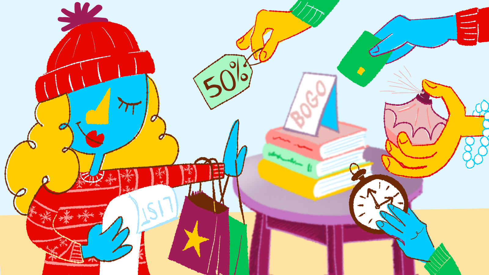 Illustration showing a shopper rejecting retailer sales 