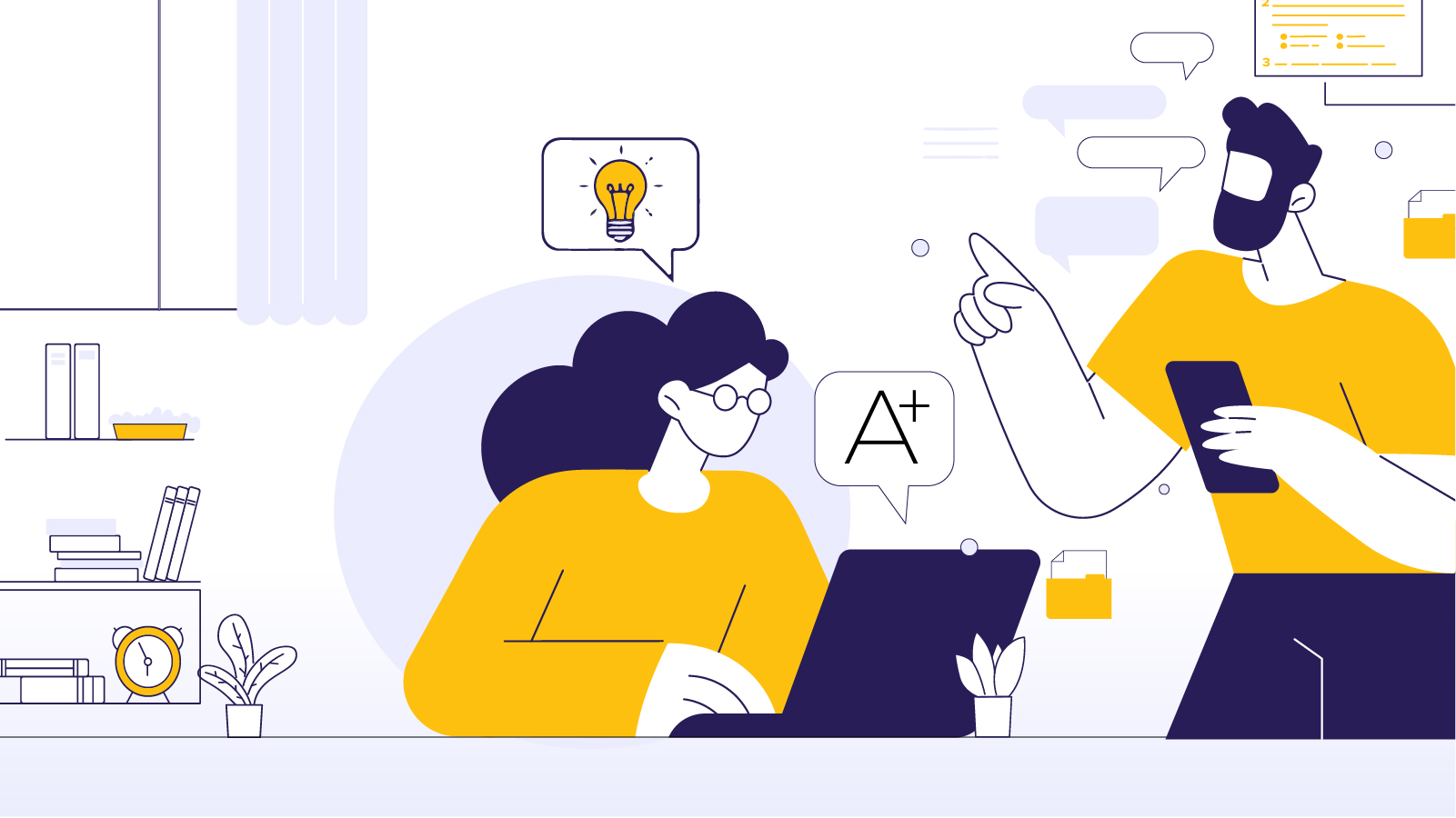 graphic that shows someone on their computer earning an A+
