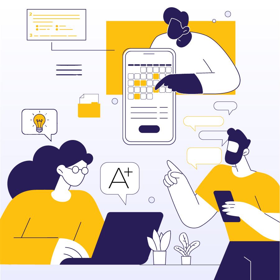 Blackboard users-news story graphic graphic artwork showing people interacting and learning