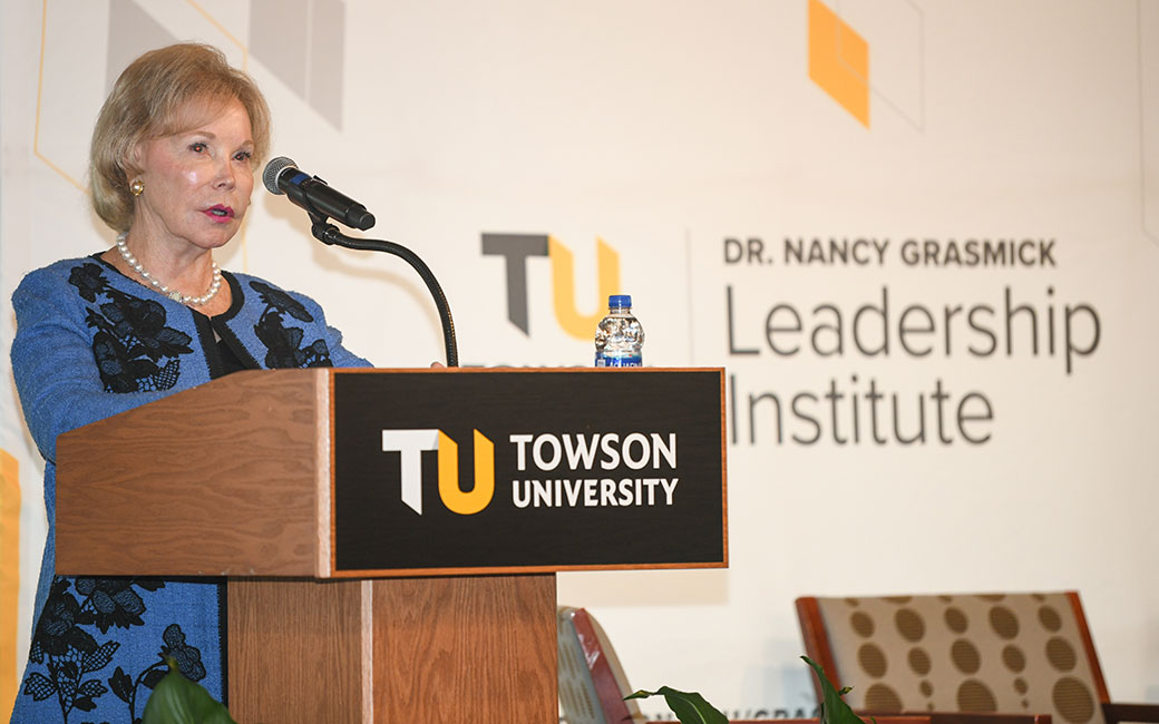 Nancy Grasmick speaking at podium