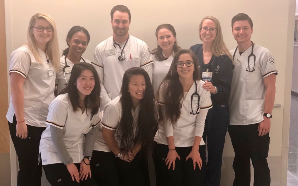 Tyler Tuttle, far right, and other nursing students during a clinical rotation.
