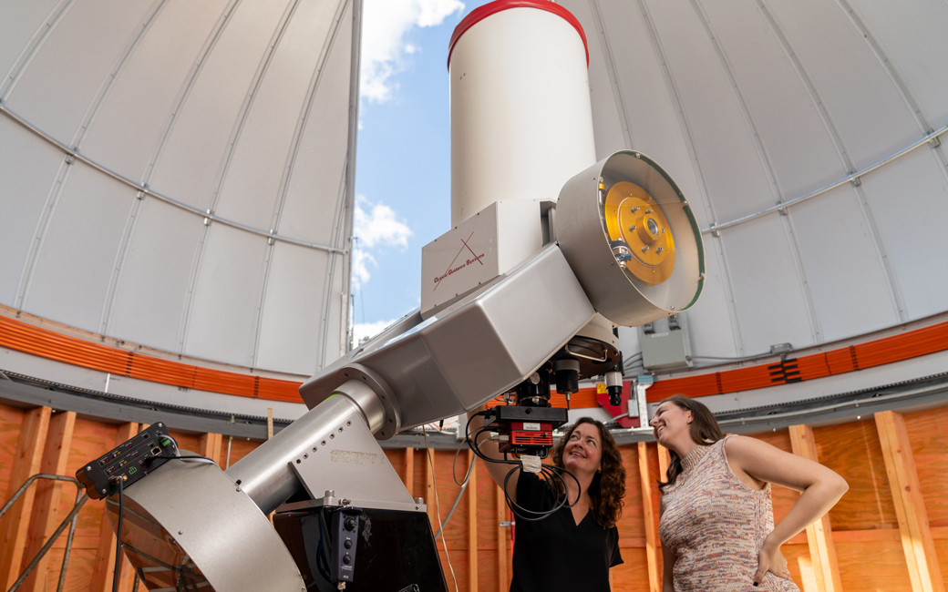 Dr. Jennifer Scott and Shannon Markward at the telescope inside the observatory
