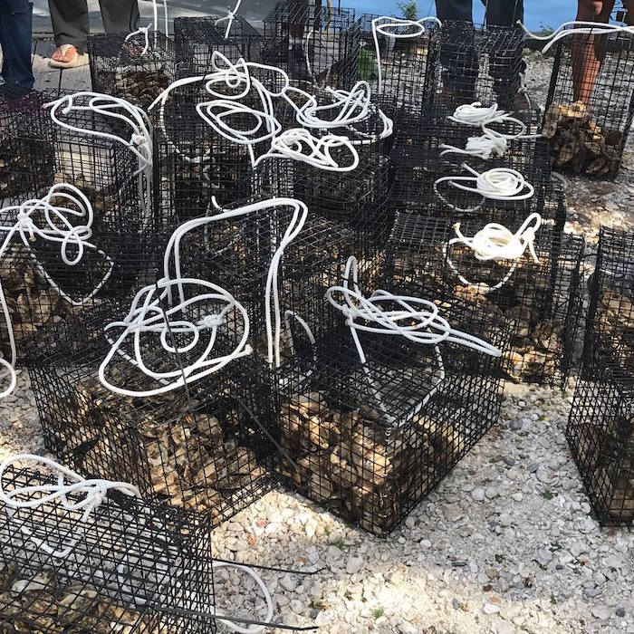 Oyster cages in a pile