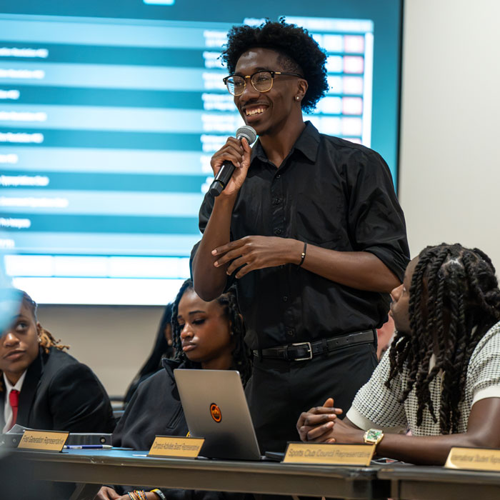 Student addressing SGA General Assembly