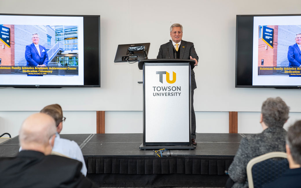 Soistman delivering a speech during the ribbon cutting ceremony