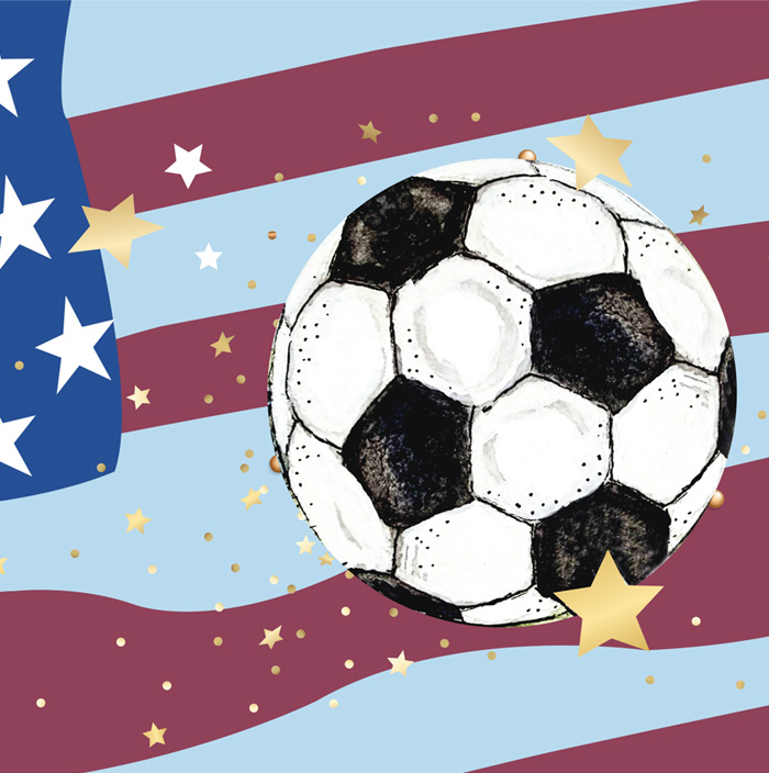 Graphic with a soccer ball on an american flag