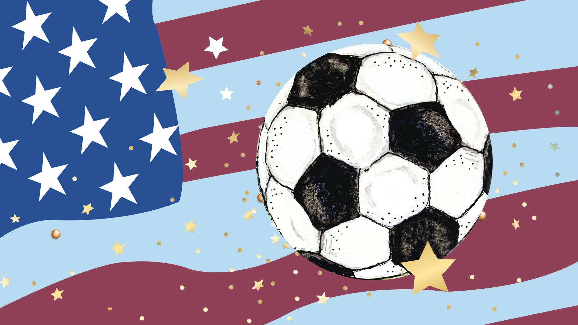 Icon with a soccer ball over an american flag