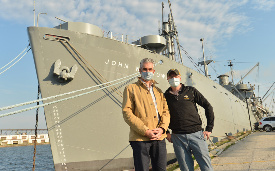 James Overduin and Trevor Lowing outside the S.S. John W. Brown