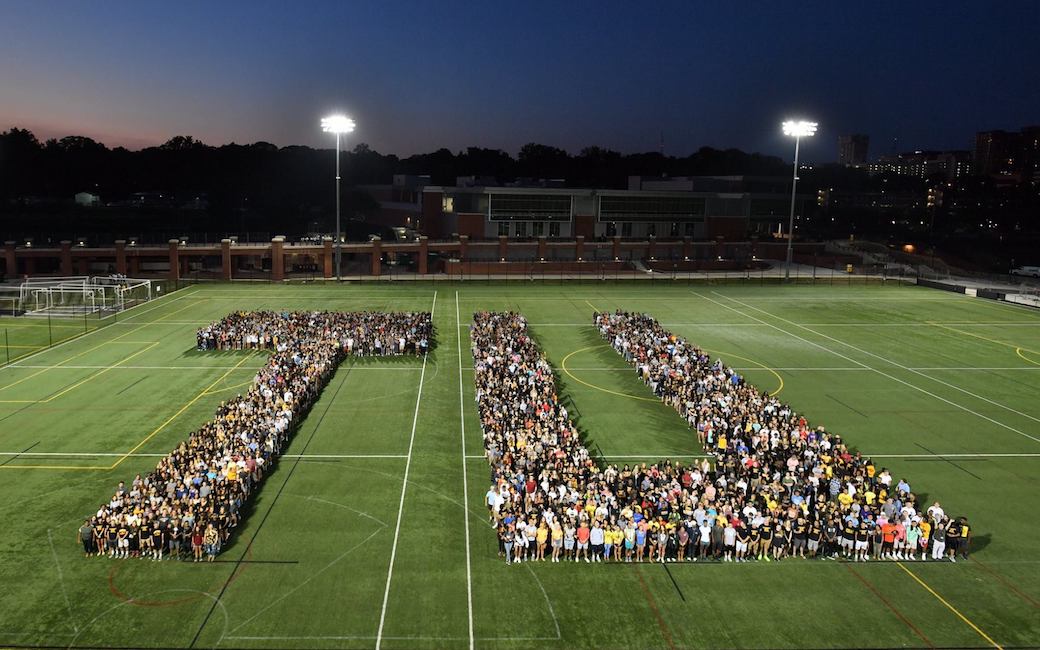 Towson University freshmen form a TU