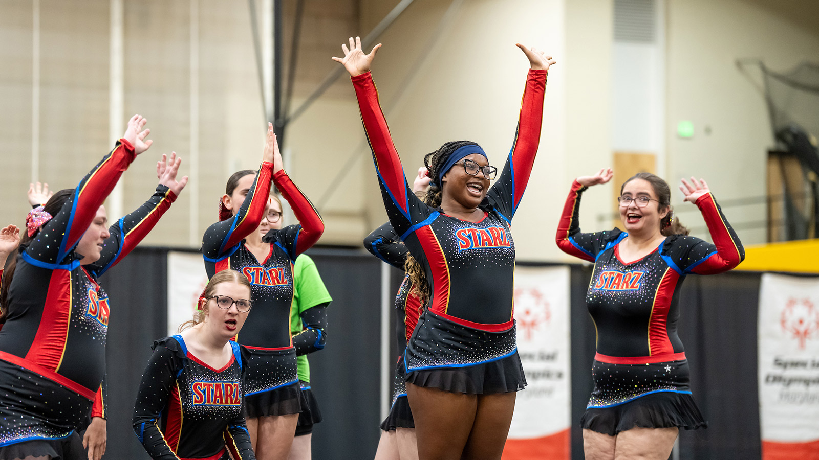 cheerleaders competing at the Special Olympics Maryland summer games at Towson University