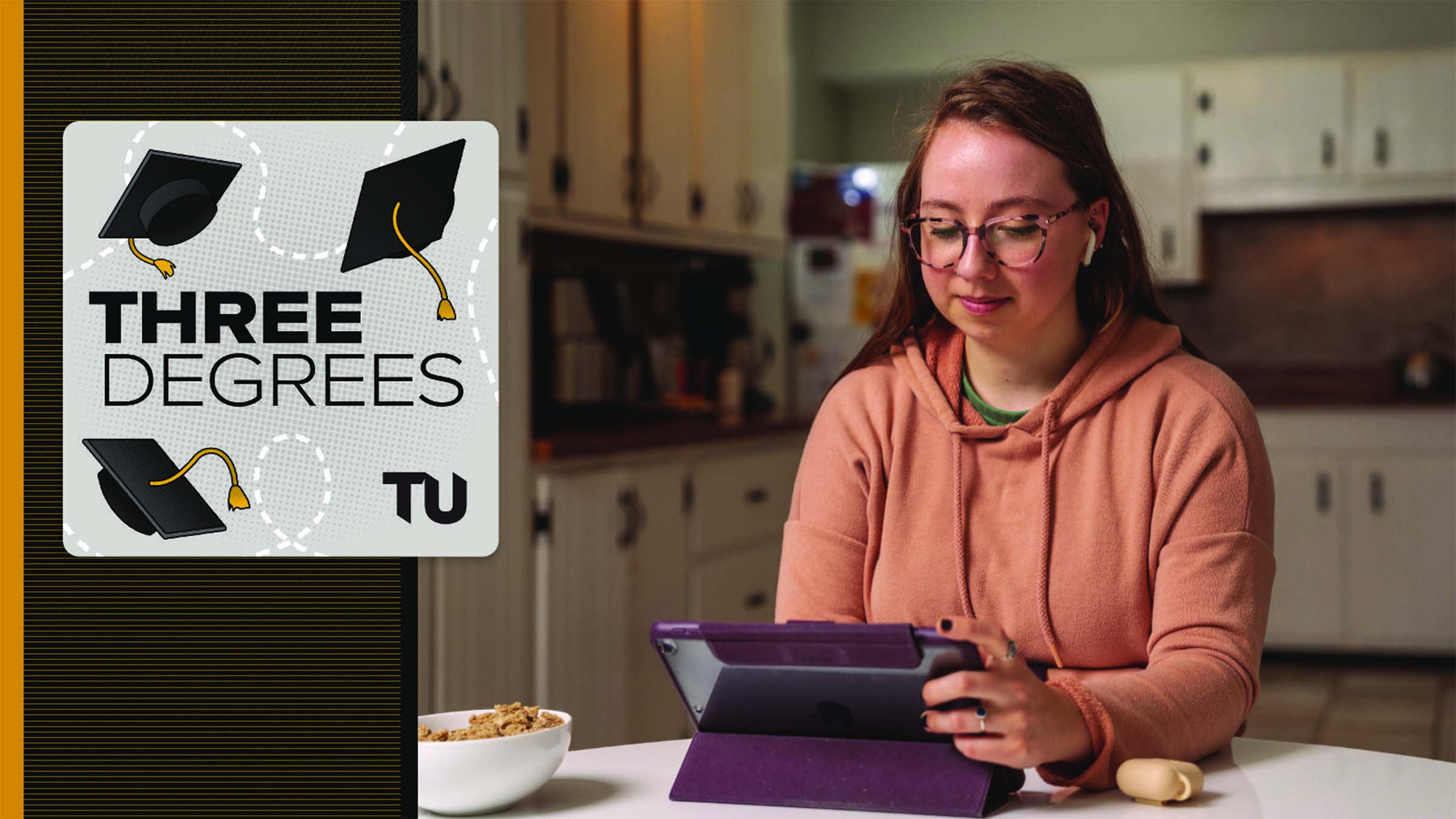 a woman doing an online class on an iPad