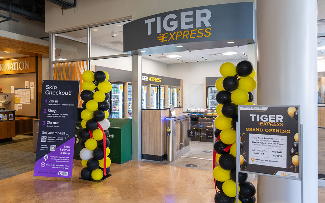 Photos of the front of the Tiger Express store.