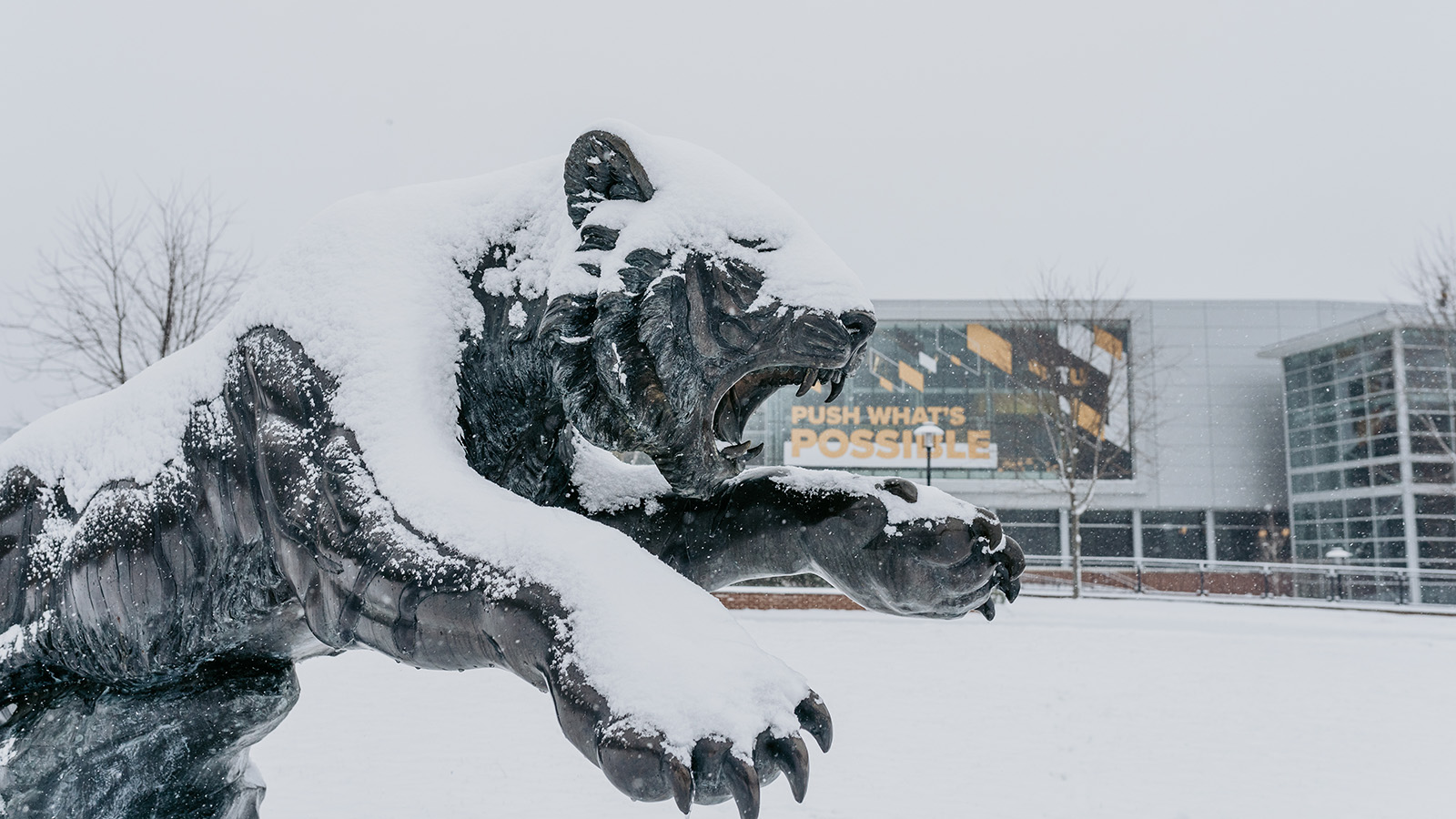 Tiger statue covered in snow