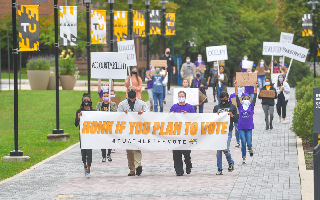 Students at a TU Votes March
