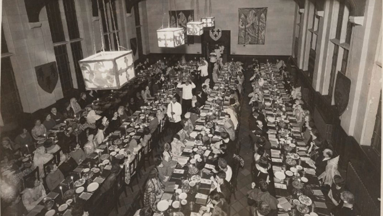 A photo of Newell Hall during Maryland Normal School's Old English Christmas Dinner