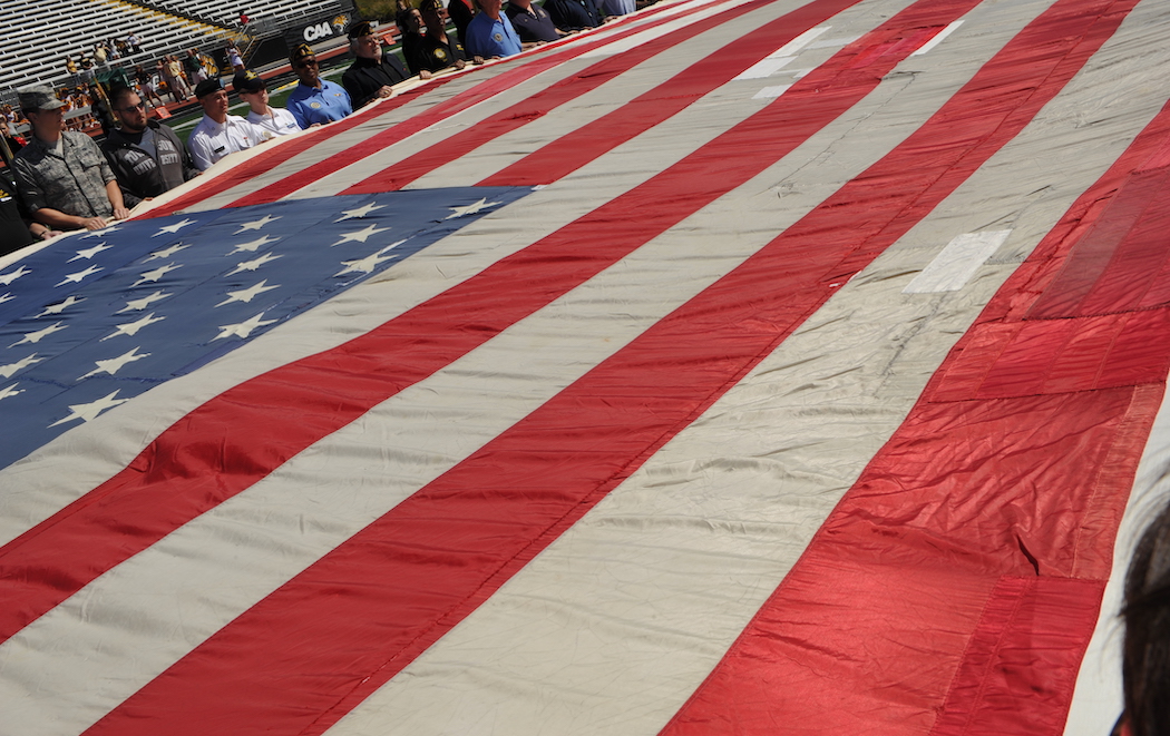 An American Flag on the field at Unitas sTadium