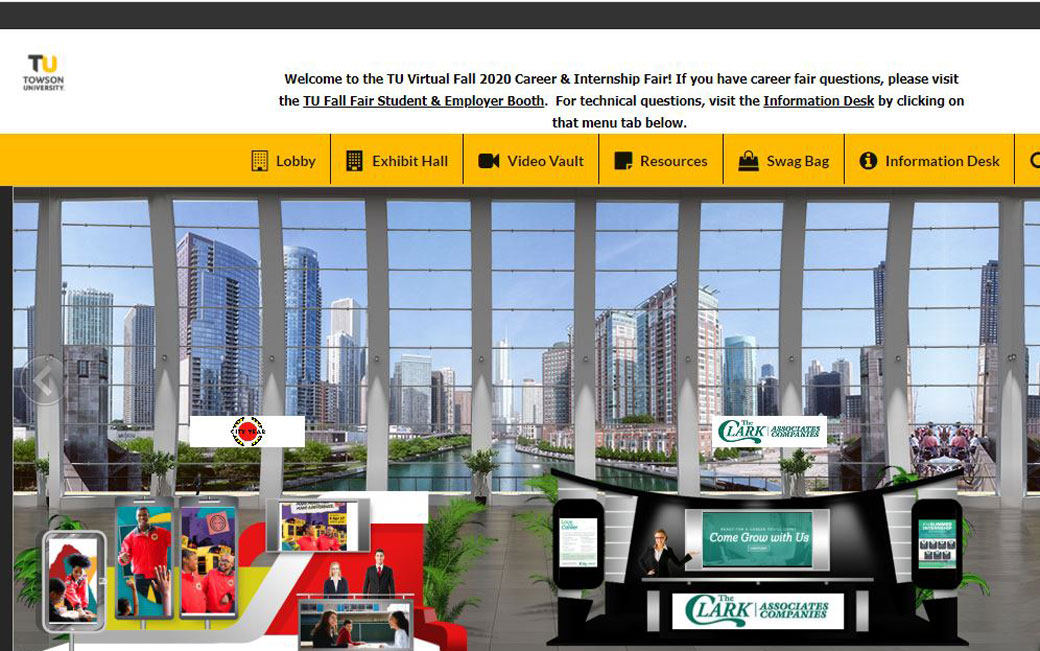 A screenshot of the Career and Internship Virtual Fair main page