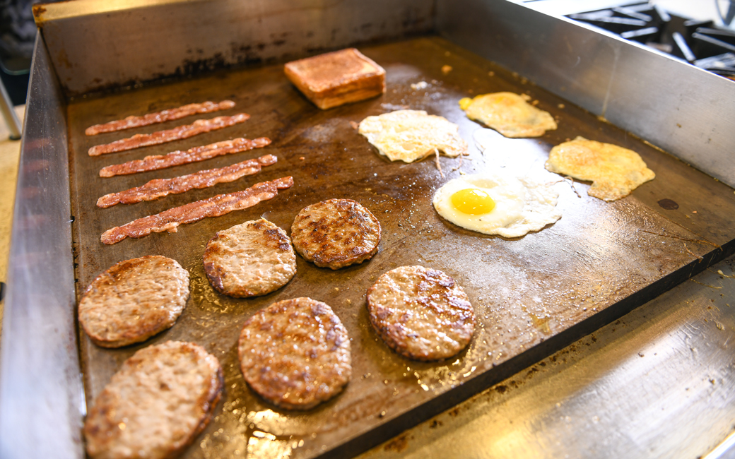 Breakfast food on the griddle