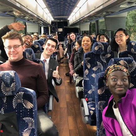 Students on greyhound bus