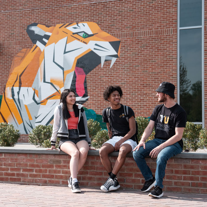 Students chat outside of the Union