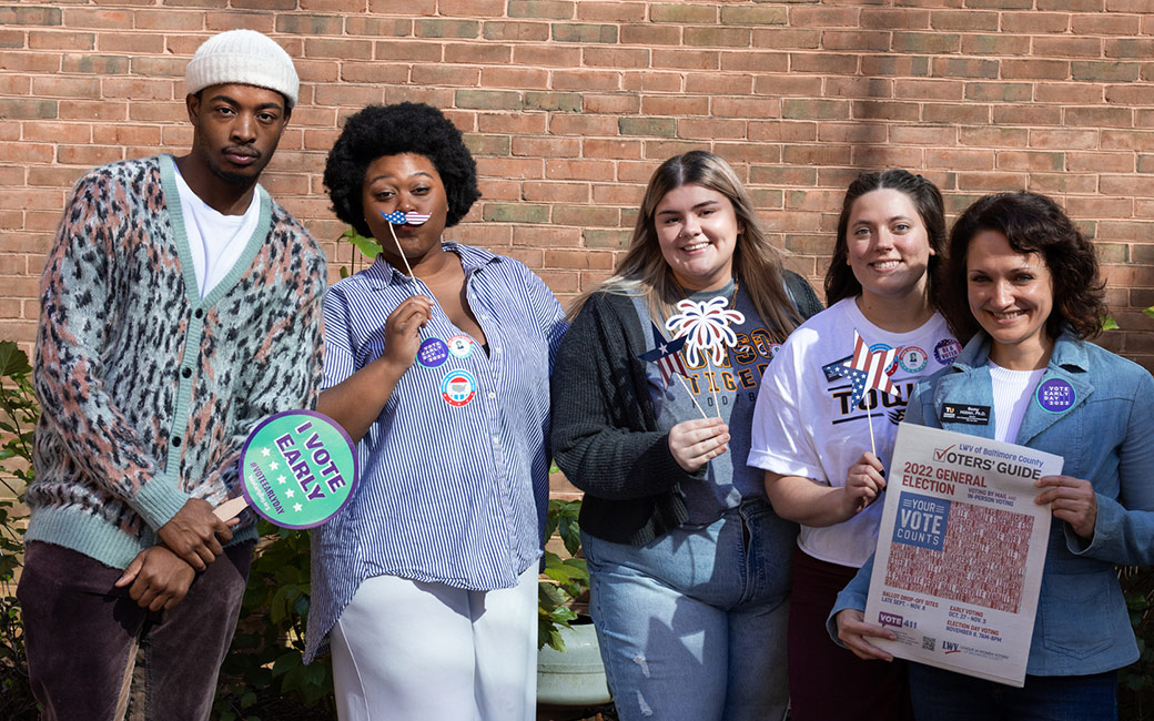 Office of Civic Engagement and Social Responsibility staff pose for a picture during Party to the Polls.  