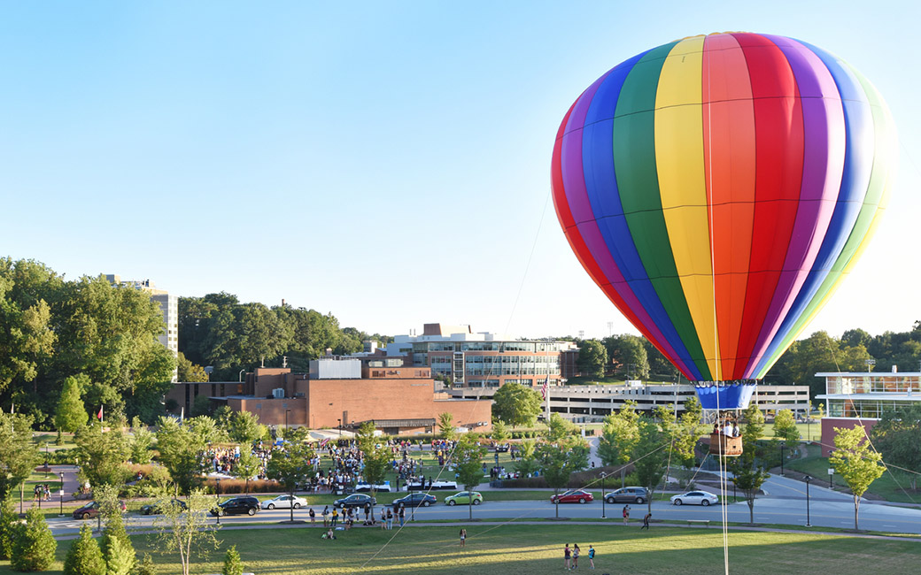 hot air balloon on campus