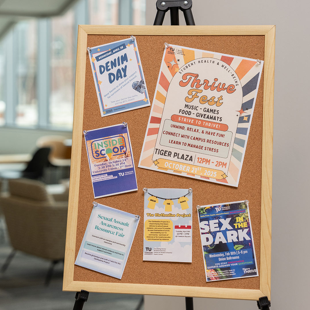 Bulletin Board with flyers from well-being events