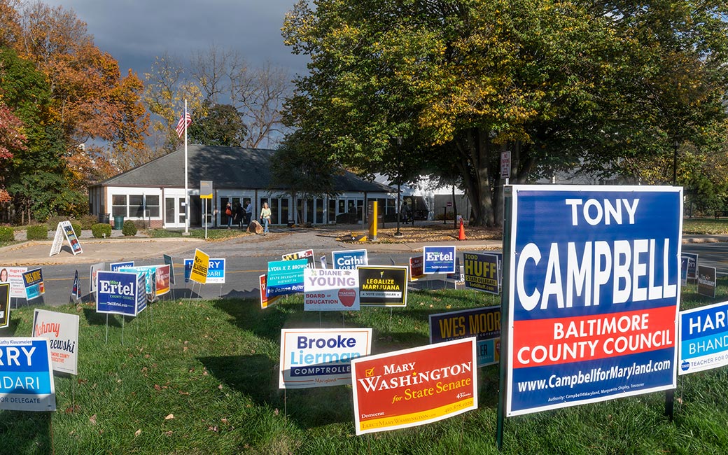 South Campus Pavilion during election season.